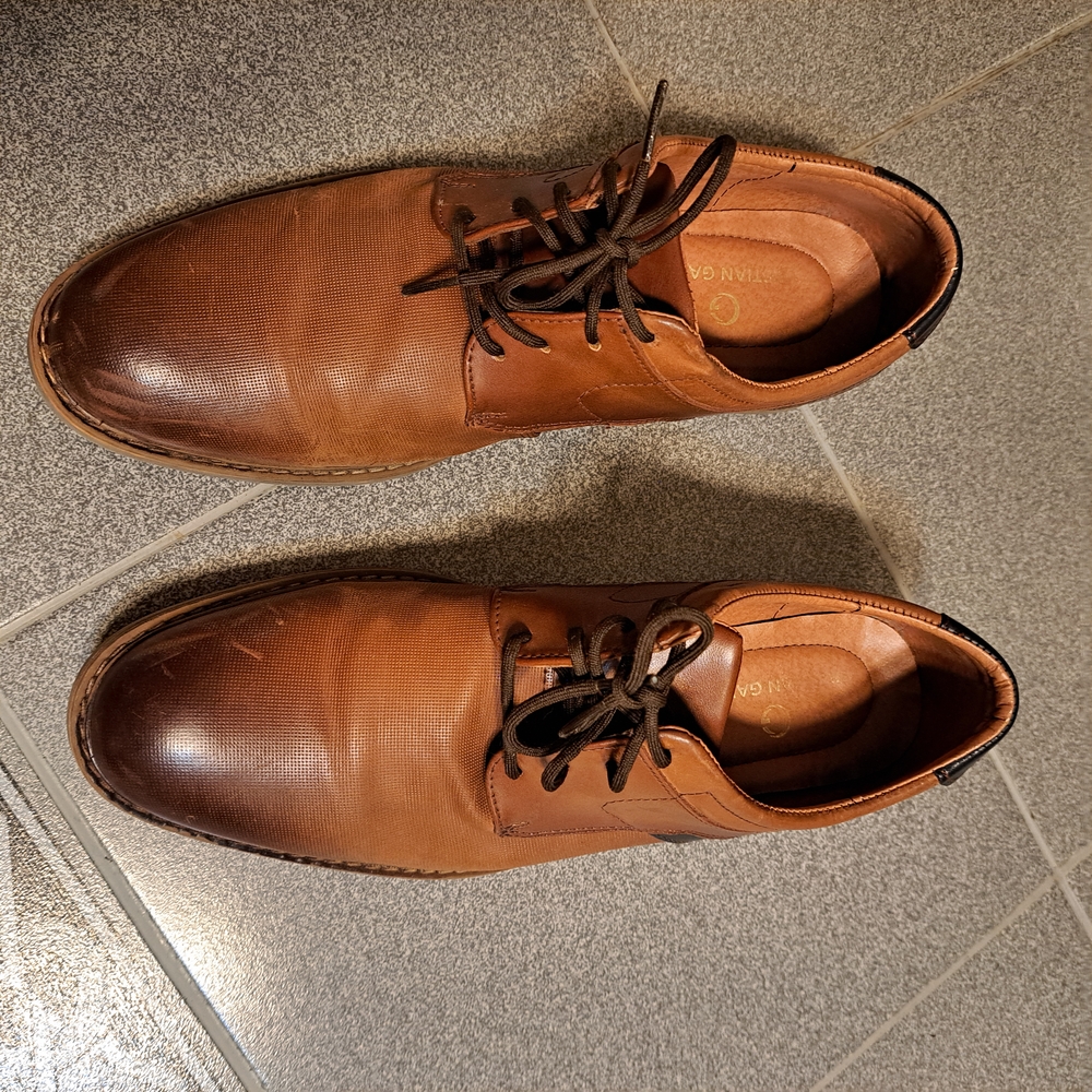 Christian Gallery Mens Elegant Tan Leather Oxfords Shoes Size 8.5 - Picture 5 of 5